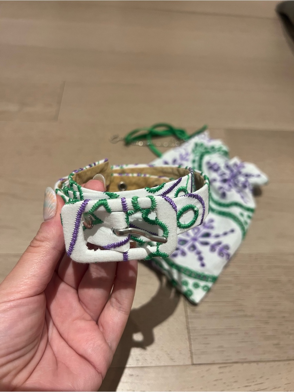 Charo Ruiz White Mini Dress with Green and Purple Embroidery - Picture 3 of 3